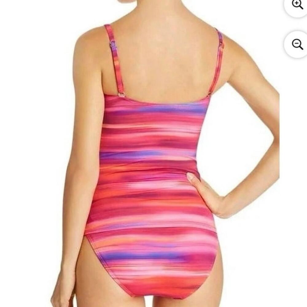 LAUREN RALPH LAUREN Pink Multi Ombre Ikat Bandeau Tankini Two-Piece - Sz 10 - Picture 2 of 12